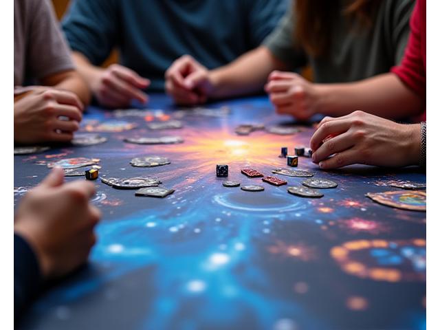 A vibrant gaming playmat laid out on a table, with game components clearly visible and players' hands interacting, showcasing improved visibility and organization.