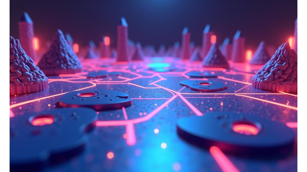 Visually striking abstract board game design with glowing elements and unique geometric shapes, representing innovative indie gaming